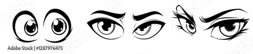 The comic eyes icon represents a modern funny emotion, with a smiling face and blue eyes that seem to be staring with a mix of doubt and a squinting or screw-like gaze