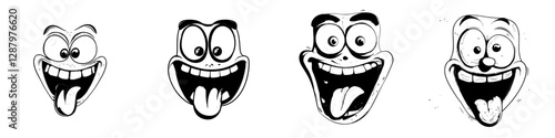A cartoon face displaying a pink tongue represents a modern, cheeky comic character with a teasing and playful facial expression, depicted as a funny emoji of an isolated personage