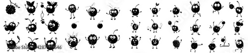 Cartoon characters of berries, including strawberry, cherry, and raspberry, are depicted in amusing dancing, sporting, and relaxing scenes, along with grape, blackberry, cranberry, gooseberry,