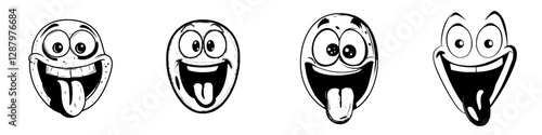 A cartoon face displaying a pink tongue, symbolizing modern teasing or a sour taste, is depicted in a humorous emoji, representing a naughty character or disgusting emotion set against a white