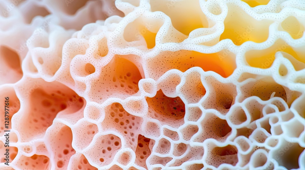 Ocean acidification concept. Intricate close-up of coral texture highlighting organic patterns and vibrant colors. Ocean acidification concept. Intricate close-up of coral texture highlighting organic patterns and vibrant colors.