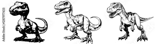 The character of a cartoon velociraptor dinosaur represents a paleontology prehistoric reptile, specifically an extinct lizard animal that originated in the Mesozoic era as a carnivorous dinosaur or