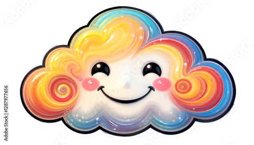 Happy Rainbow Cloud Cartoon Illustration - Whimsical illustrations
