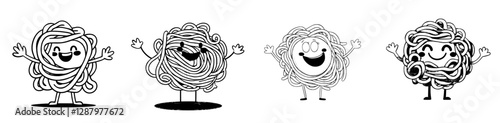 A cartoon character from Italy, shaped like pasta, is waving its hand and has a humorous expression along with a charming smile, representing the country's cuisine in a modern and amusing way