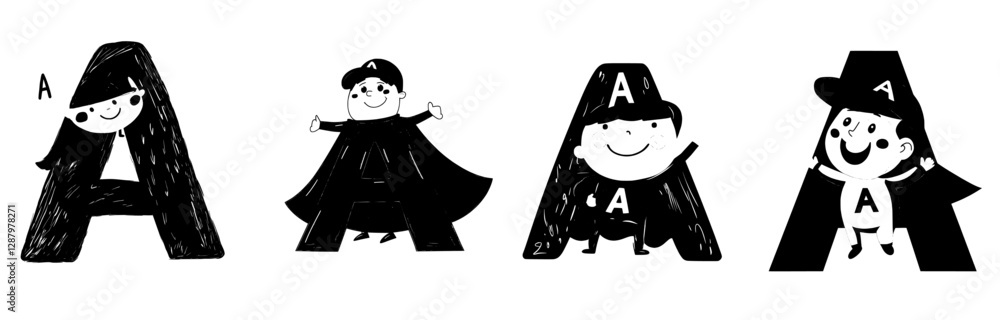 Fototapeta premium The number four cartoon superhero is a modern and playful character, isolated and charming, with a math theme and big round eyes, a cheerful smile, and iconic defender attire