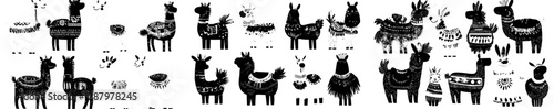 Llamas and alpacas are portrayed as cartoon characters, funny animals native to South America, particularly in Peru or Mexico, where they can be found in the wild or on farms, and are shown wearing