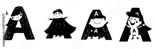 The number four cartoon superhero is a modern and playful character, isolated and charming, with a math theme and big round eyes, a cheerful smile, and iconic defender attire