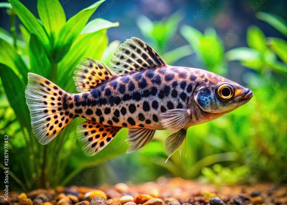 Chitala Ornata: Striking Fish with Dark Circles in Aquarium Tank Chitala Ornata: Striking Fish with Dark Circles in Aquarium Tank