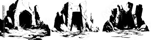 A cartoon fantasy game features a magical portal door that stands alone, its modern and shimmering entrance adorned with arcane or rune symbols, inviting adventurers into mystical realms, where they