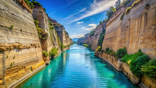 Corinth Canal, Greece: Sunlit Waters & Majestic Cliffs