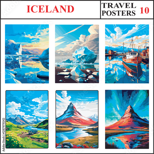 Iceland Jokulsarlon Diamond Beach Husavik Travel Poster Wall Art Print Collection Set Part 10