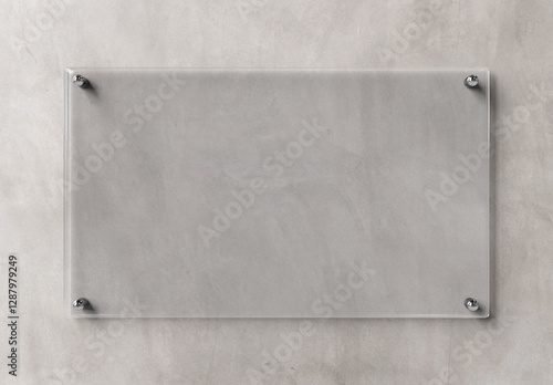 Obraz na płótnie Transparent glass sign plate on concrete wall Mockup. Business plate 3D rendering w salonie