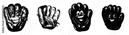 A cartoonish, modern baseball glove character with a retro twist, sporting sneakers and a cheerful grin, embodies the carefree spirit of nostalgia and vintage hippie culture
