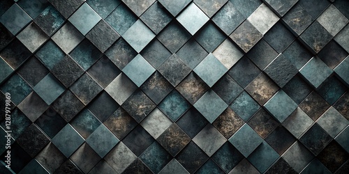 Wallpaper Mural Dark Rhombus Abstract 3D Background - Black Geometric Texture Torontodigital.ca