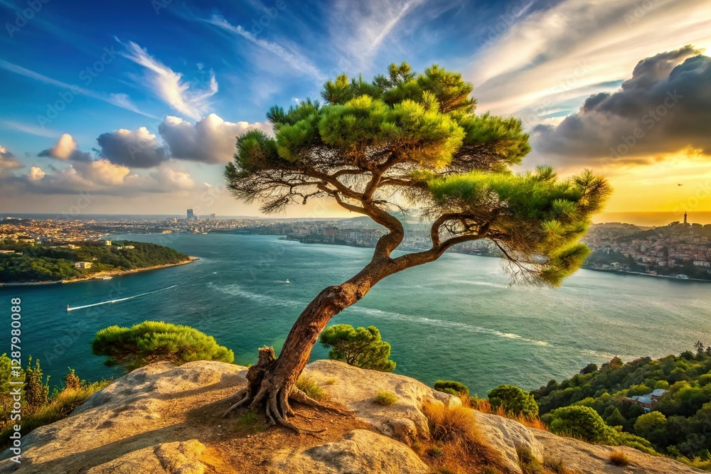 Majestic Pine Tree Bent by the Bosporus Wind, Istanbul, Turkey Majestic Pine Tree Bent by the Bosporus Wind, Istanbul, Turkey
