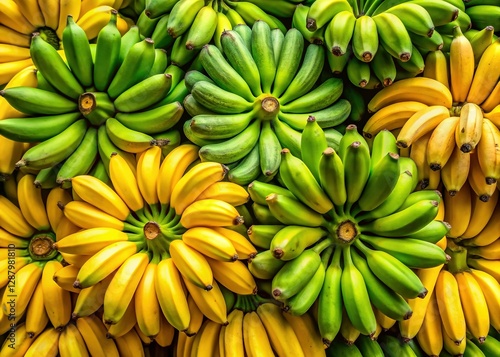 Ripe and Unripe Bananas Bunch - Fresh Fruit Stock Photo
