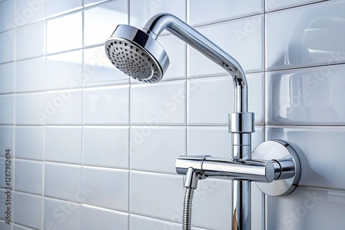 Sleek Modern Chrome Shower Faucet Fixture on Bathroom Wall