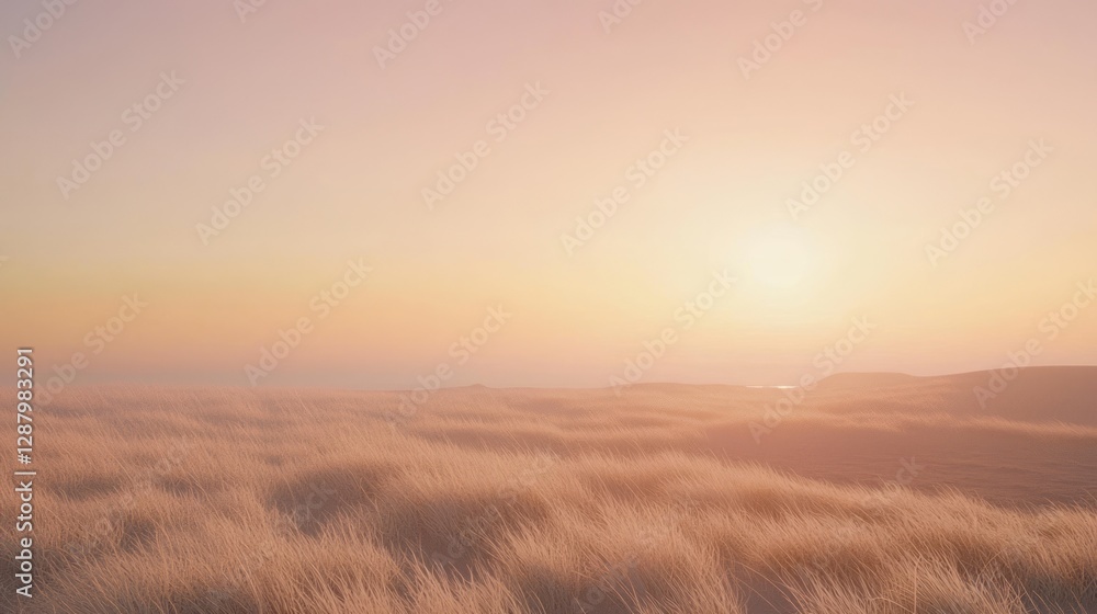 Obraz premium Serene Windswept Coastal Plain at Sunset with Soft Gloomy Light