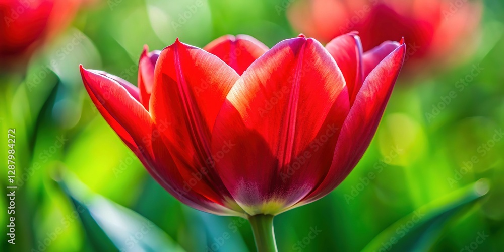 Vibrant Red Tulip with Crisp White Rim, Close-up Macro Shot Vibrant Red Tulip with Crisp White Rim, Close-up Macro Shot