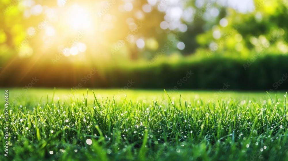 Sunlit dewy grass on a bright morning. Sunlit dewy grass on a bright morning.