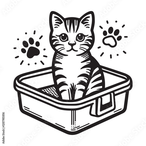 Set icons for cat litter. The outline icons are well scalable and editable. Contrasting elements are good for different backgrounds. EPS10.