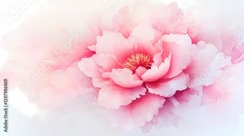 Fototapeta Naklejka Na Ścianę i Meble -  Delicate pink peony flower blossoms in soft watercolor style.  Romantic and ethereal, perfect for spring or wedding themes.
