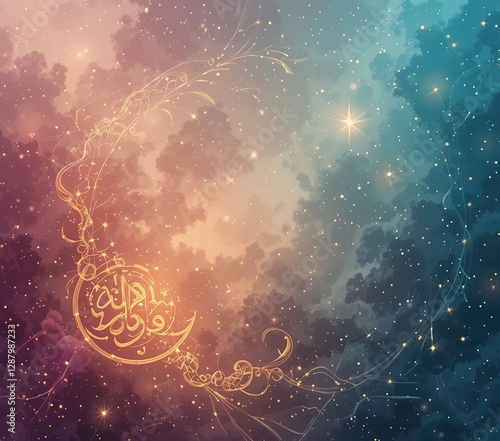 Ramadan Kareem greeting photo with serene mosque background