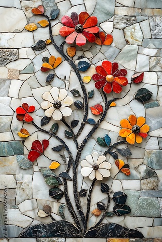 Colorful mosaic flower wall art