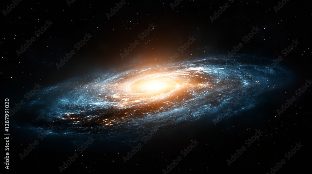 Fototapeta premium Stunning spiral galaxy with glowing core and swirling blue clouds captured in deep space