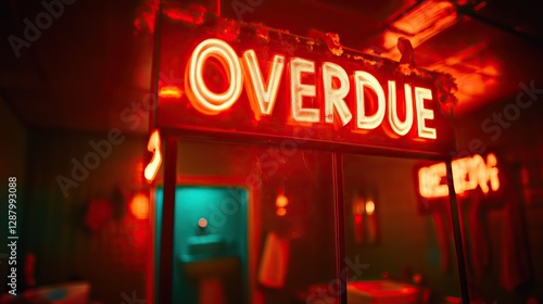 Wallpaper Mural A vibrant neon sign reading "OVERDUE" illuminates a dimly lit room, creating an intriguing ambiance with hints of mystery and urgency. Torontodigital.ca
