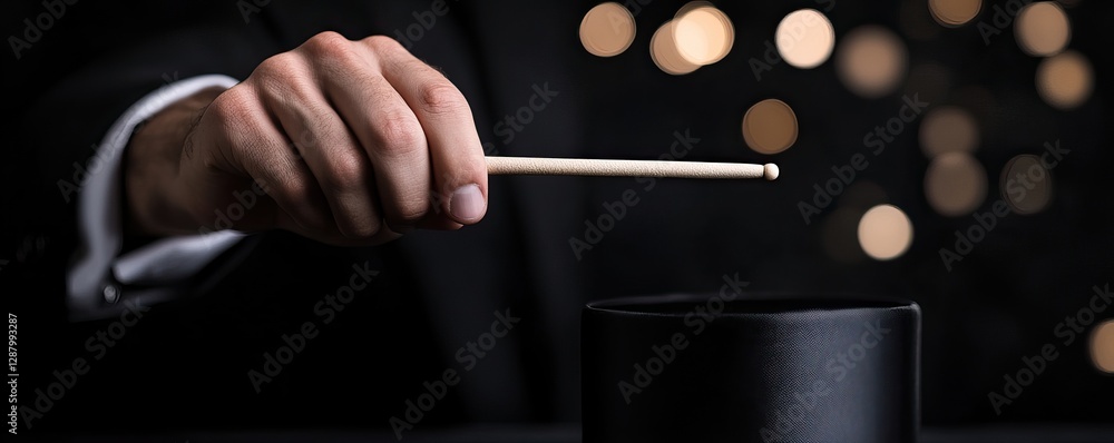 A magician's hand hovers over a black hat, holding a magic wand, evoking a sense of mystery and enchantment. A magician's hand hovers over a black hat, holding a magic wand, evoking a sense of mystery and enchantment.