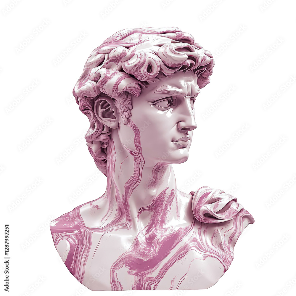 Isolated Bust of David in Pink Marbled Effect Isolated Bust of David in Pink Marbled Effect