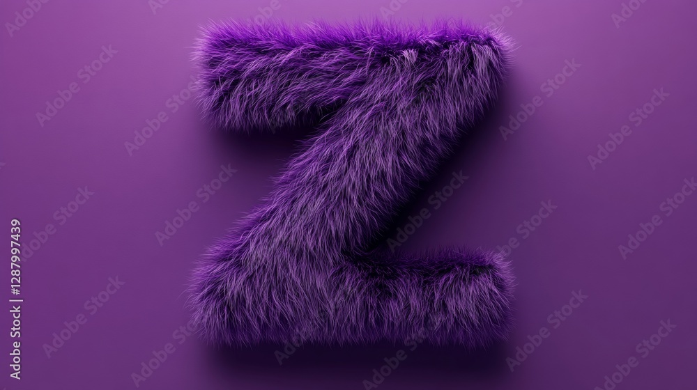 Fuzzy purple letter Z on a matching purple background, displaying a unique and textured surface. Creative typography and design concept Fuzzy purple letter Z on a matching purple background, displaying a unique and textured surface. Creative typography and design concept