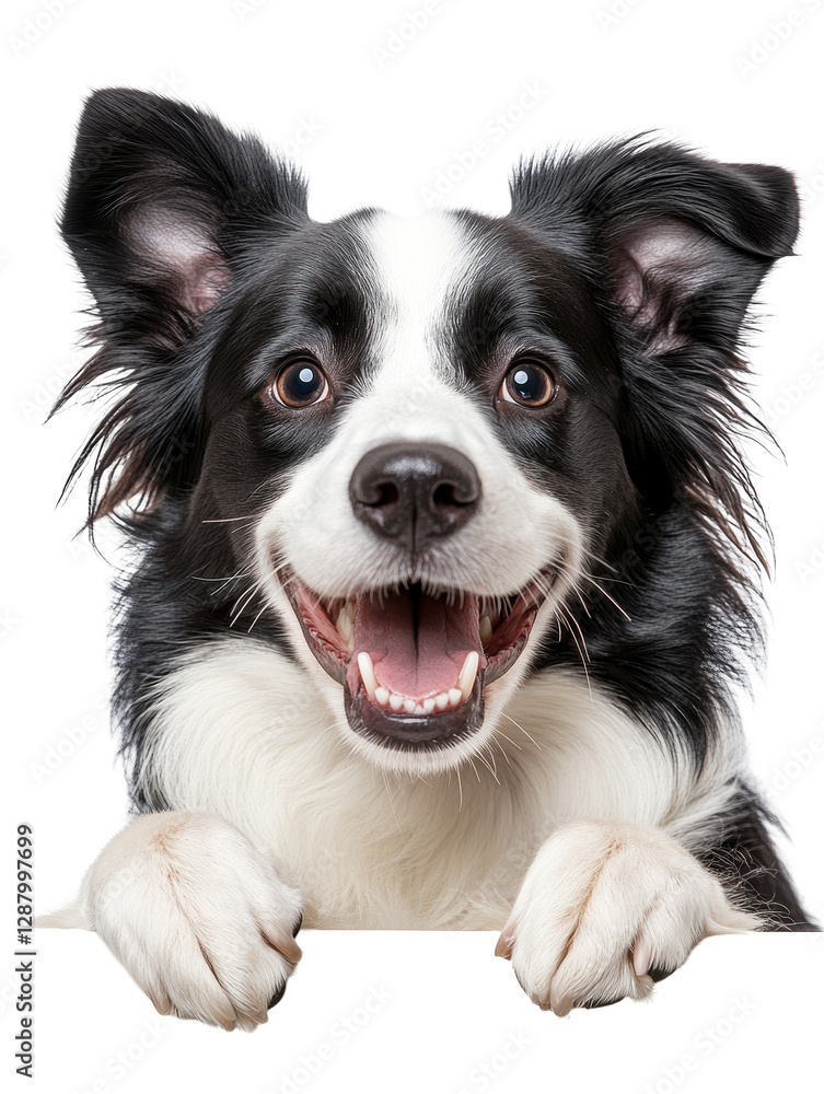 Fototapeta premium Isolated Portrait of a Smiling Border Collie Dog Leaning Over