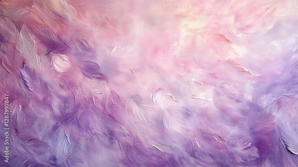 A soft, abstract painting featuring a blend of pastel pinks and purples, creating a dreamy, ethereal atmosphere.