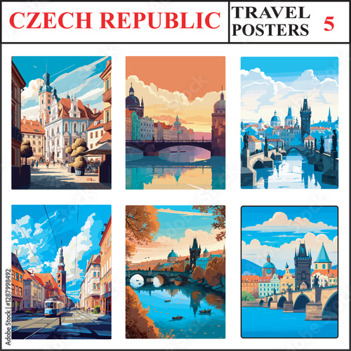 Czech Republic Marianske Lazne Prague Prague Travel Poster Wall Art Print Collection Set Part 5
