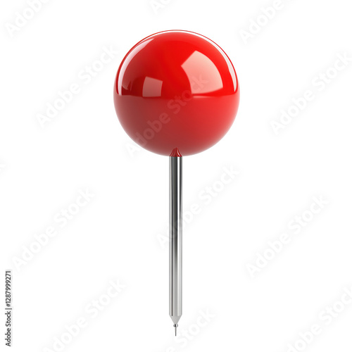 Isolated Red Map Pointer with Silver Needle