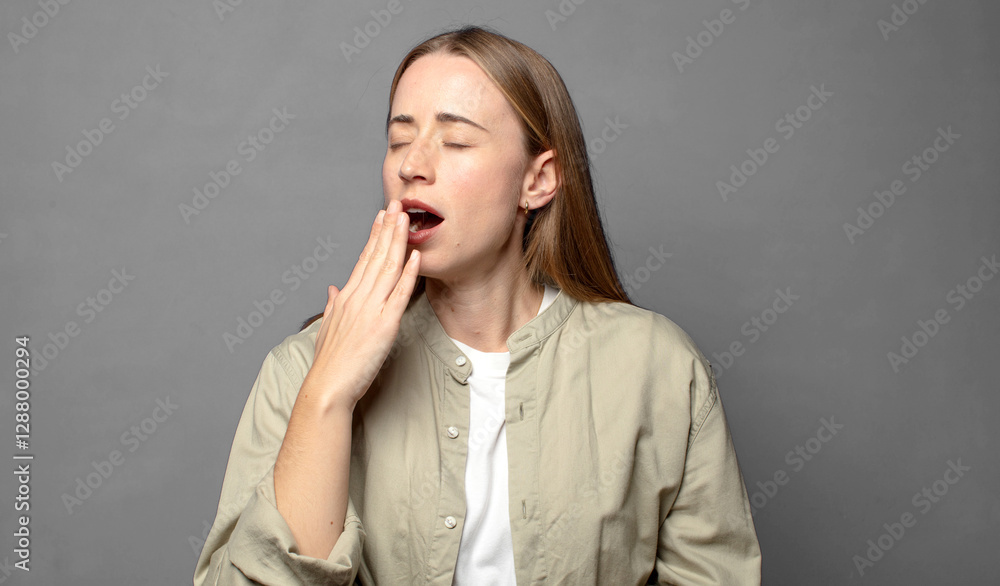 yawning lazily early in the morning, waking and looking sleepy, tired and bored yawning lazily early in the morning, waking and looking sleepy, tired and bored