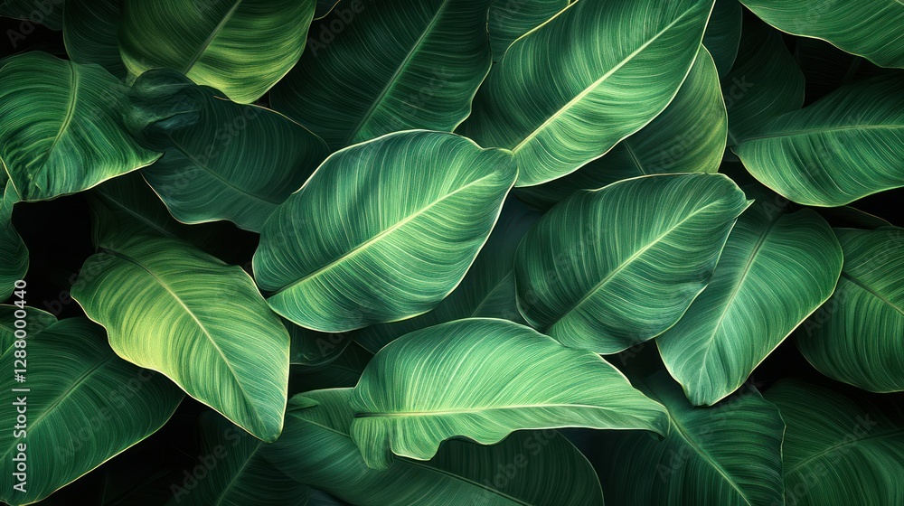Obraz premium Lush Green Tropical Leaves: A Vibrant Display of Nature's Beauty