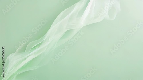 Animated abstract smoky swirl texture background in soft pastel green color. Delicate, fluffy patterns create a dreamy, ethereal look with gentle pastel hues blending seamlessly, for an elegant design