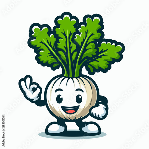 Cheerful Turnip Mascot: A delightful turnip mascot with a happy expression and a thumbs-up gesture, radiating positivity and promoting healthy eating habits.