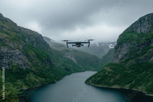 Wallpaper Mural Drone Above Mountain River Valley LandscapeAndMountainsAndCloudsAndWaterAndForest Torontodigital.ca