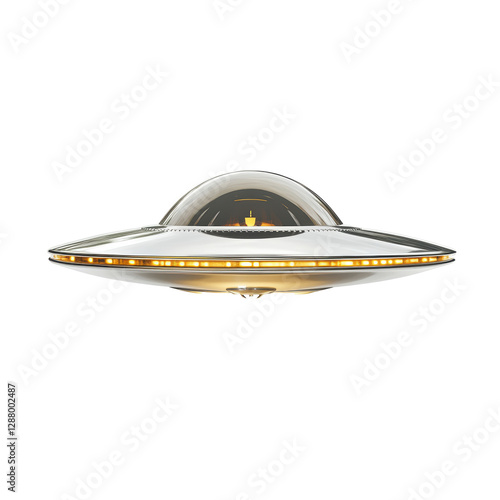 Isolated Classic Silver Flying Saucer with Soft Lighting photo