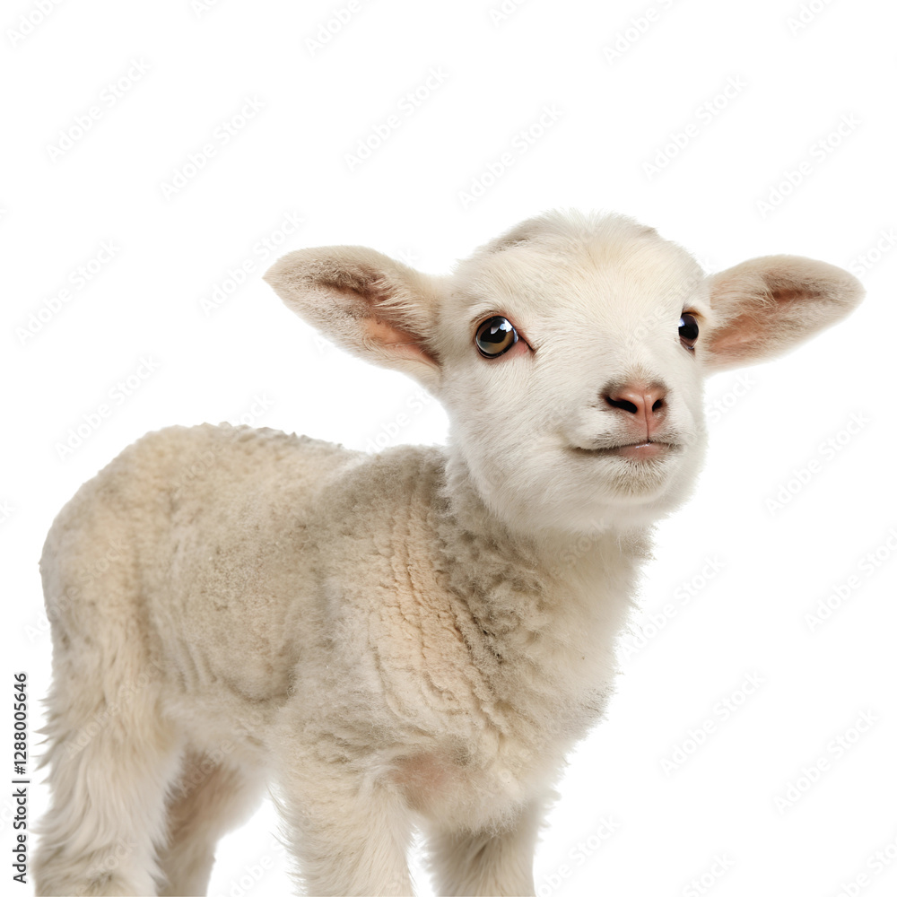Fototapeta premium Portrait of a cute baby lamb Isolated Trasnparent Background, Png Isolated, Trasnparent Background