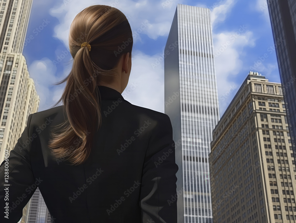 © PrabhjitSingh - Illustration of a Confident Female Business Executive Standing in Front of Modern Skyscrapers © PrabhjitSingh - Illustration of a Confident Female Business Executive Standing in Front of Modern Skyscrapers