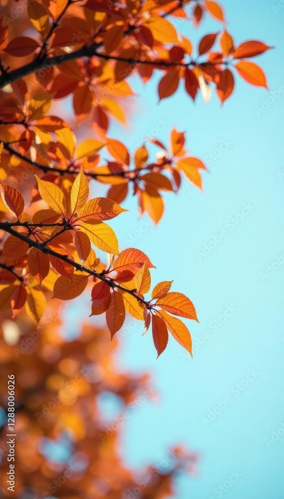 Mandarin tree leaves and branches against a pale blue sky, Nature, Leafy Mandarin tree leaves and branches against a pale blue sky, Nature, Leafy