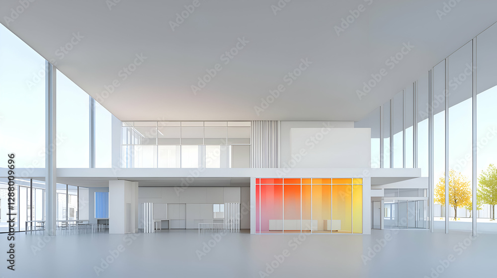 Modern White Building Interior with Orange Gradient Wall Modern White Building Interior with Orange Gradient Wall