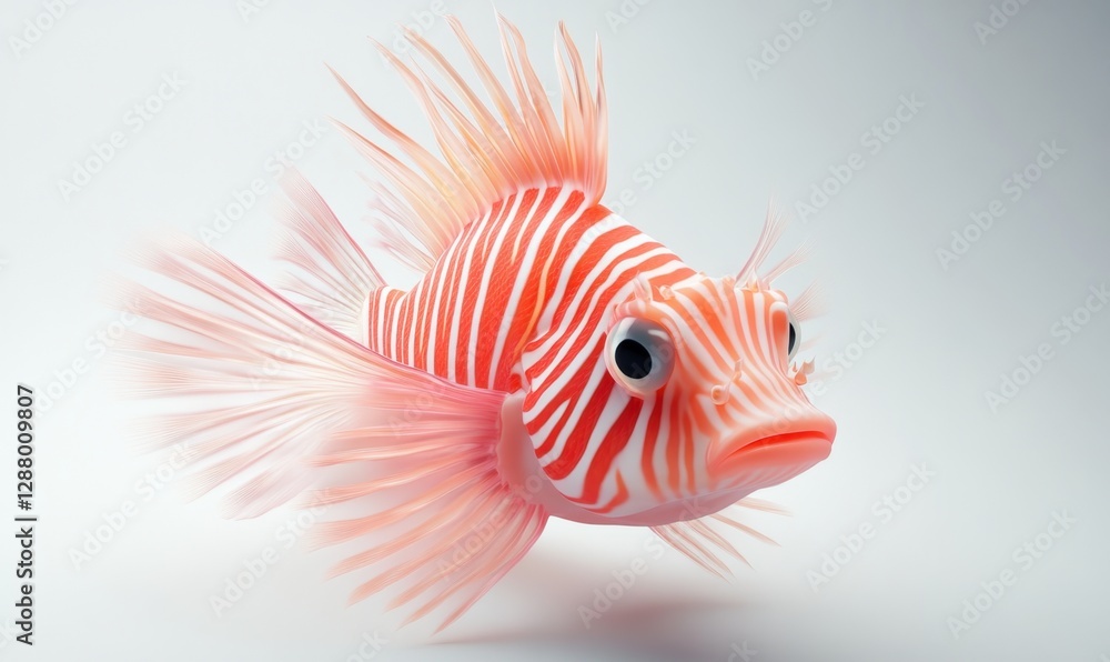 Fototapeta premium Red lionfish on white background, for nature or aquarium designs