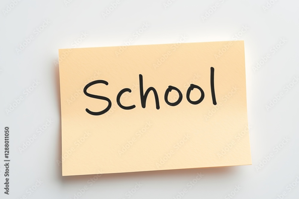 Text School on yellow note Text School on yellow note