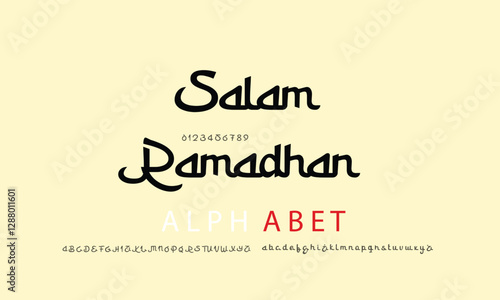 Salam Ramadhan vector font alphabet with numbers